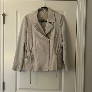 Elegant Women's beige jacket, washable suede